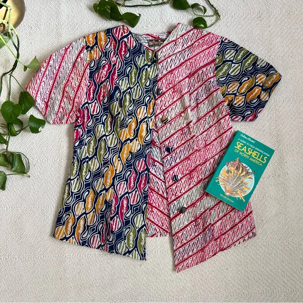 Vintage 90s Patchwork Tribal Print Button Down Shirt - Picture 1 of 6